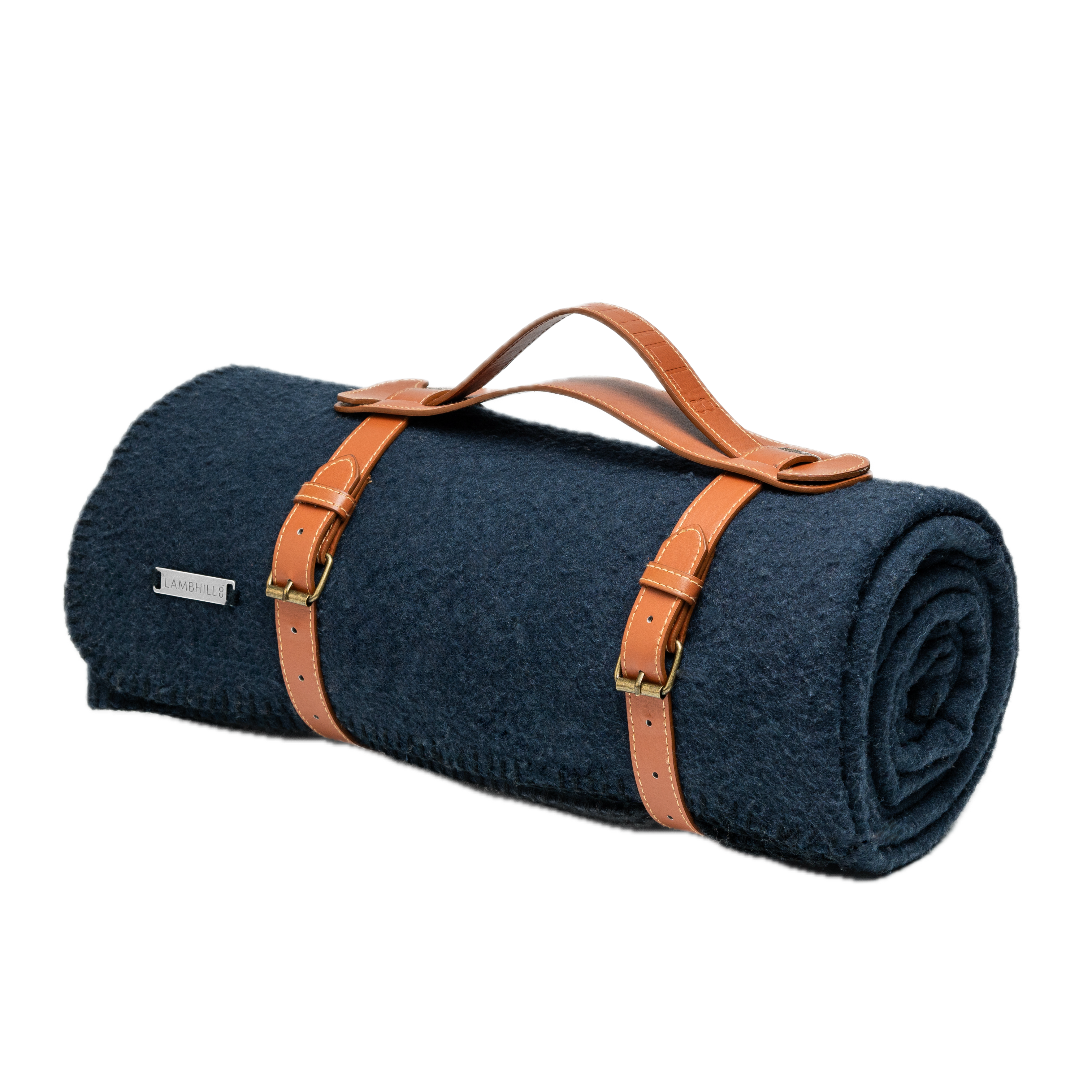 Nocturnal Blue Wool Blanket by LAMBHILL CO. w/ Vegan Leather Belt