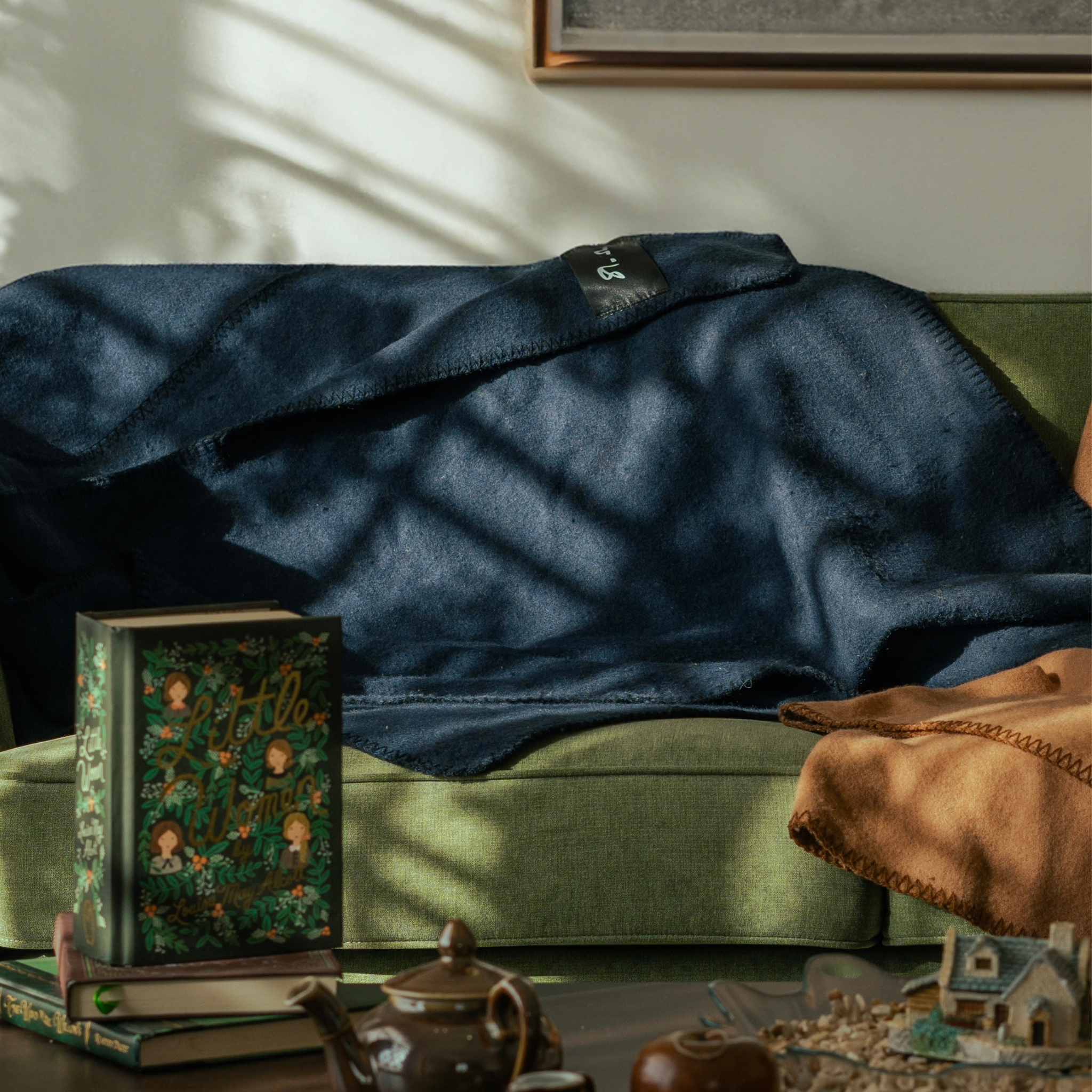 Nocturnal Blue Wool Blanket by LAMBHILL CO. w/ Vegan Leather Belt