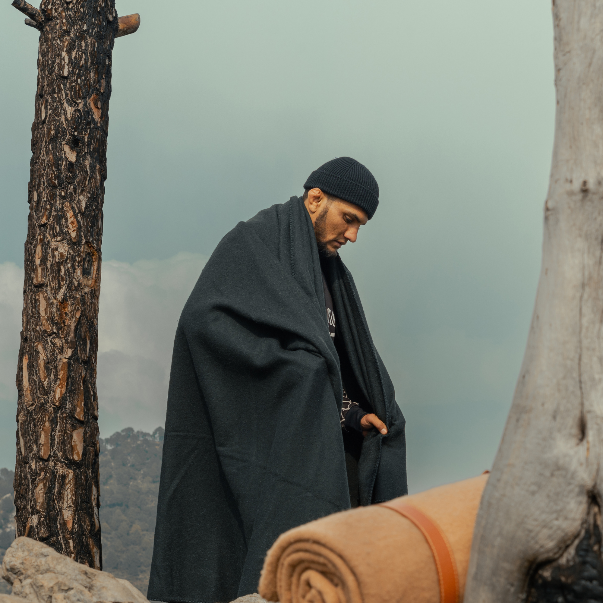 Nocturnal Blue Wool Blanket by LAMBHILL CO. w/ Vegan Leather Belt